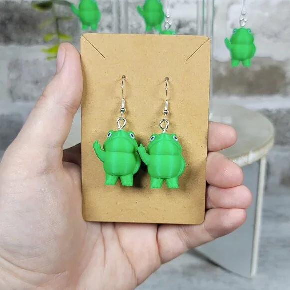 Middle Finger Frog Earrings | 3D Printed | Quirky | Funny | Unique Gift | Handma - Picture 1 of 7